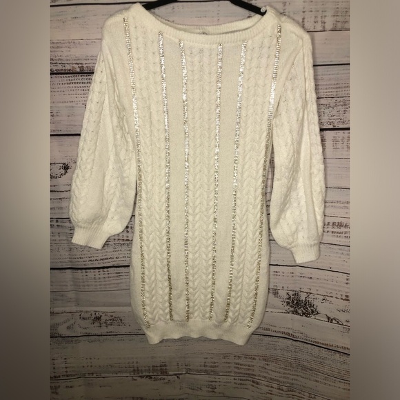VENUS Off-Shoulder Cable Knit Dress - Cream - Picture 7 of 16